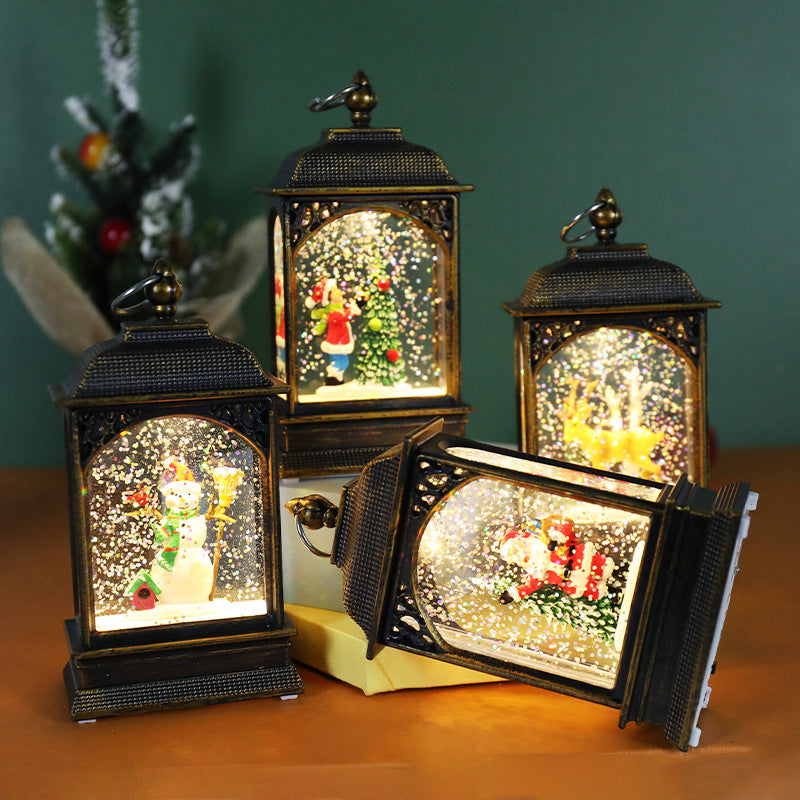 Christmas Luminous Water Injection Flat Storm Lantern Decor Set with Variants