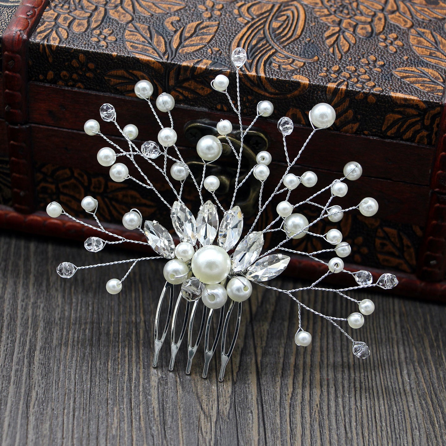Bridal Pearl Hair Comb Wedding Hair Accessory with Silver or Gold Iron Wire