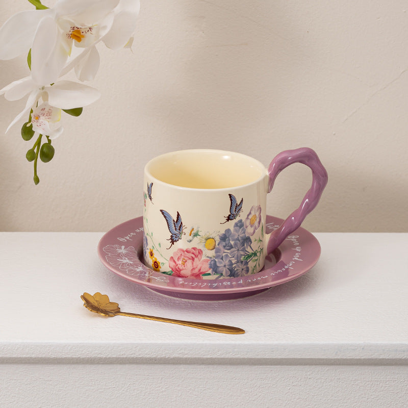 Ceramic Butterfly Coffee Cup and Saucer Gift Set - Vintage Kitchen Drinkware