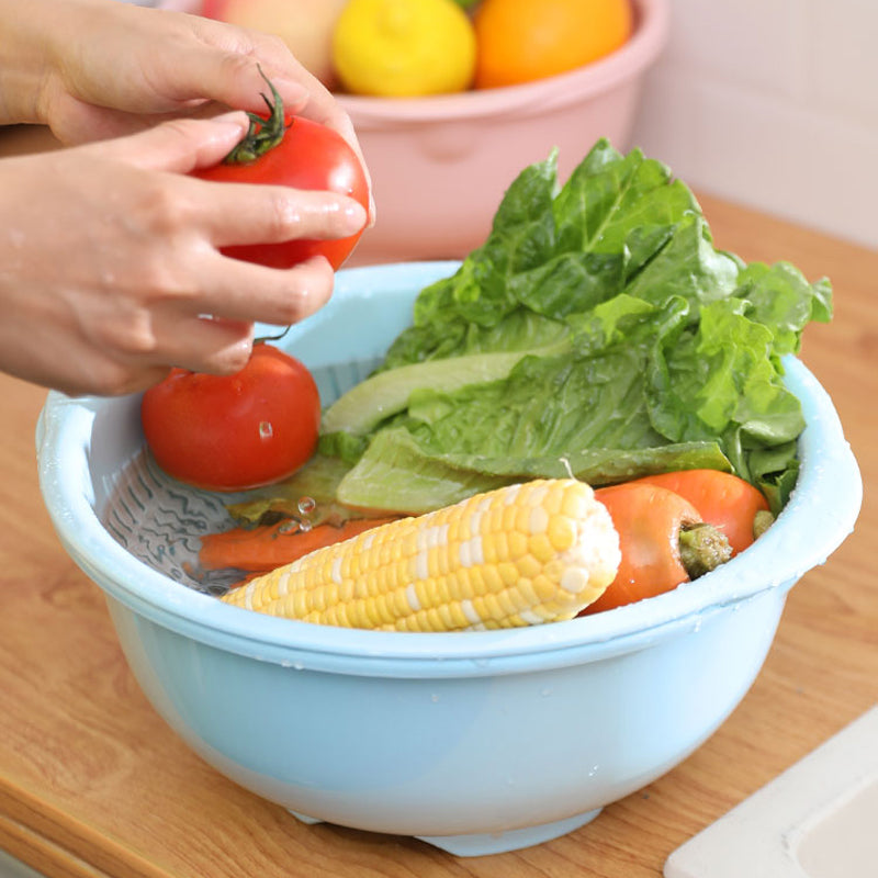 Double-Layer Vegetable Washing Basket for Kitchen Drain Storage
