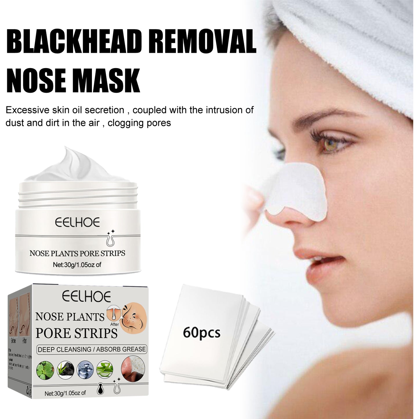 Blackhead Removal Nasal Mask - Deep Pore Cleansing Charcoal Peel-Off Mask