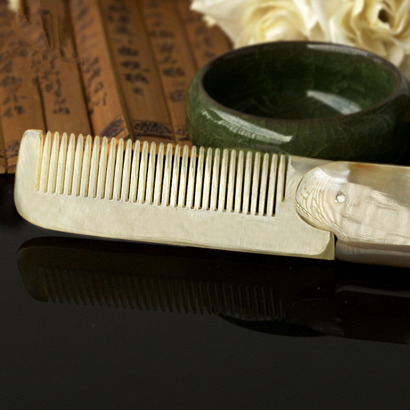 Portable Children's Horn Comb | Folding Ox Horn Hairbrush for Kids