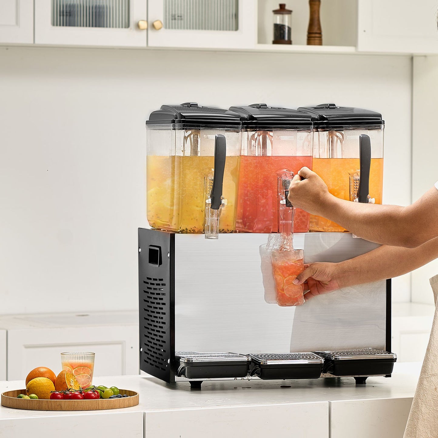 12L Commercial Beverage Dispenser with 3 Tanks, Food-Grade Stainless Steel, Silver