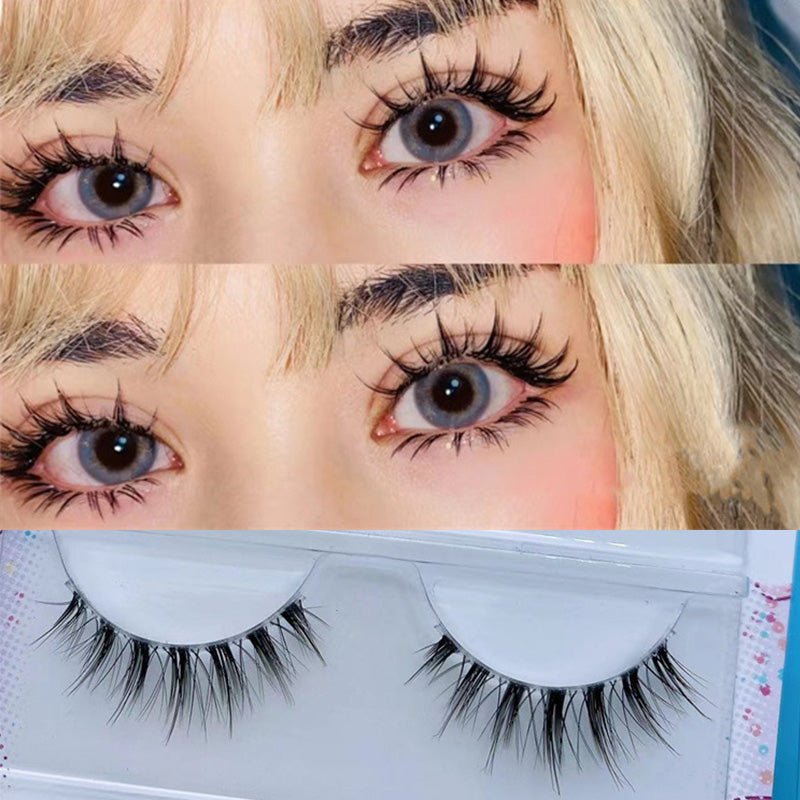 False Eyelashes 12mm Long with Glue - Reusable Man-Made Fiber Lashes