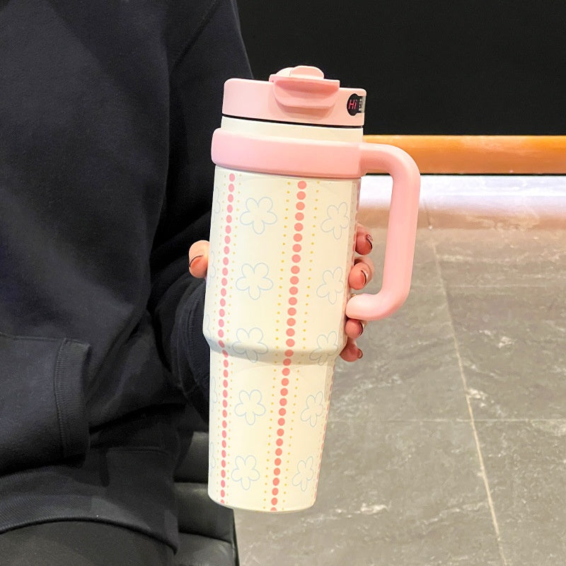 Large Capacity Thermal Insulation Cup with Straw - Stainless Steel Travel Mug