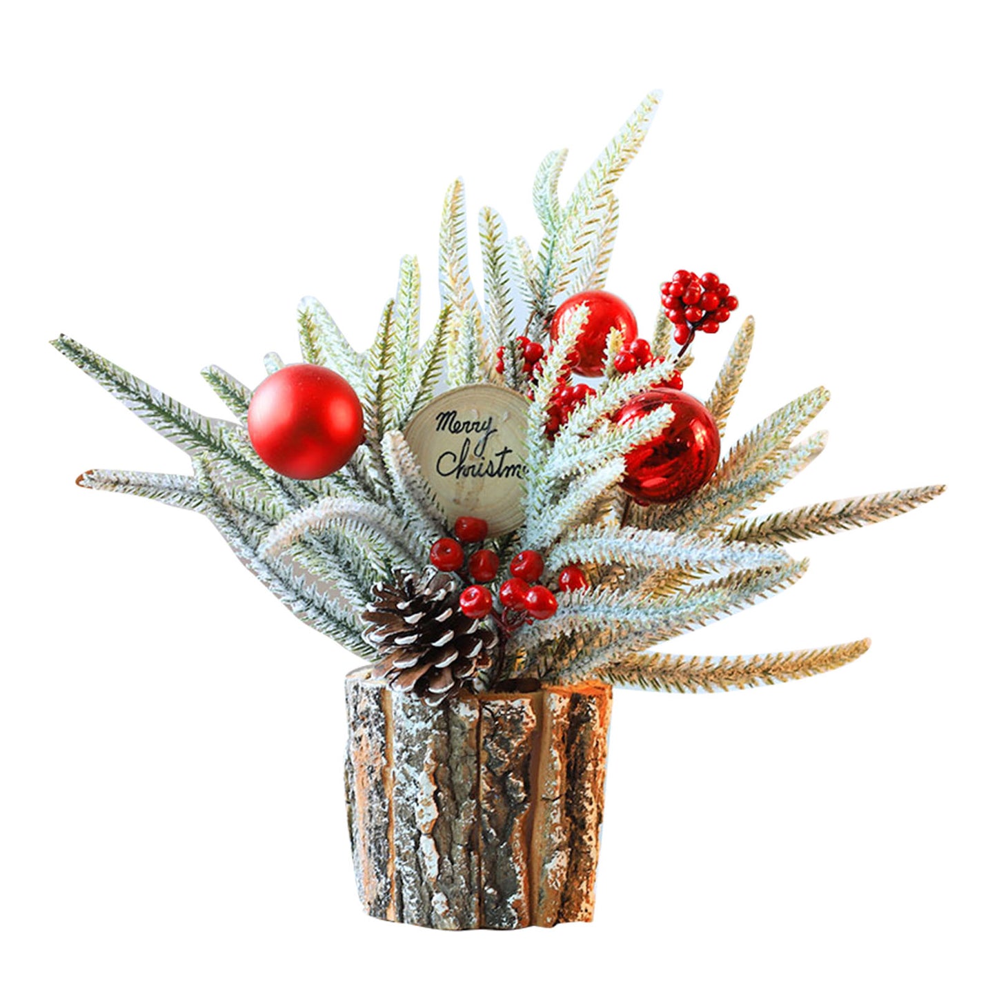 35cm Tabletop Christmas Tree with Bark Barrel Base - Holiday Decoration