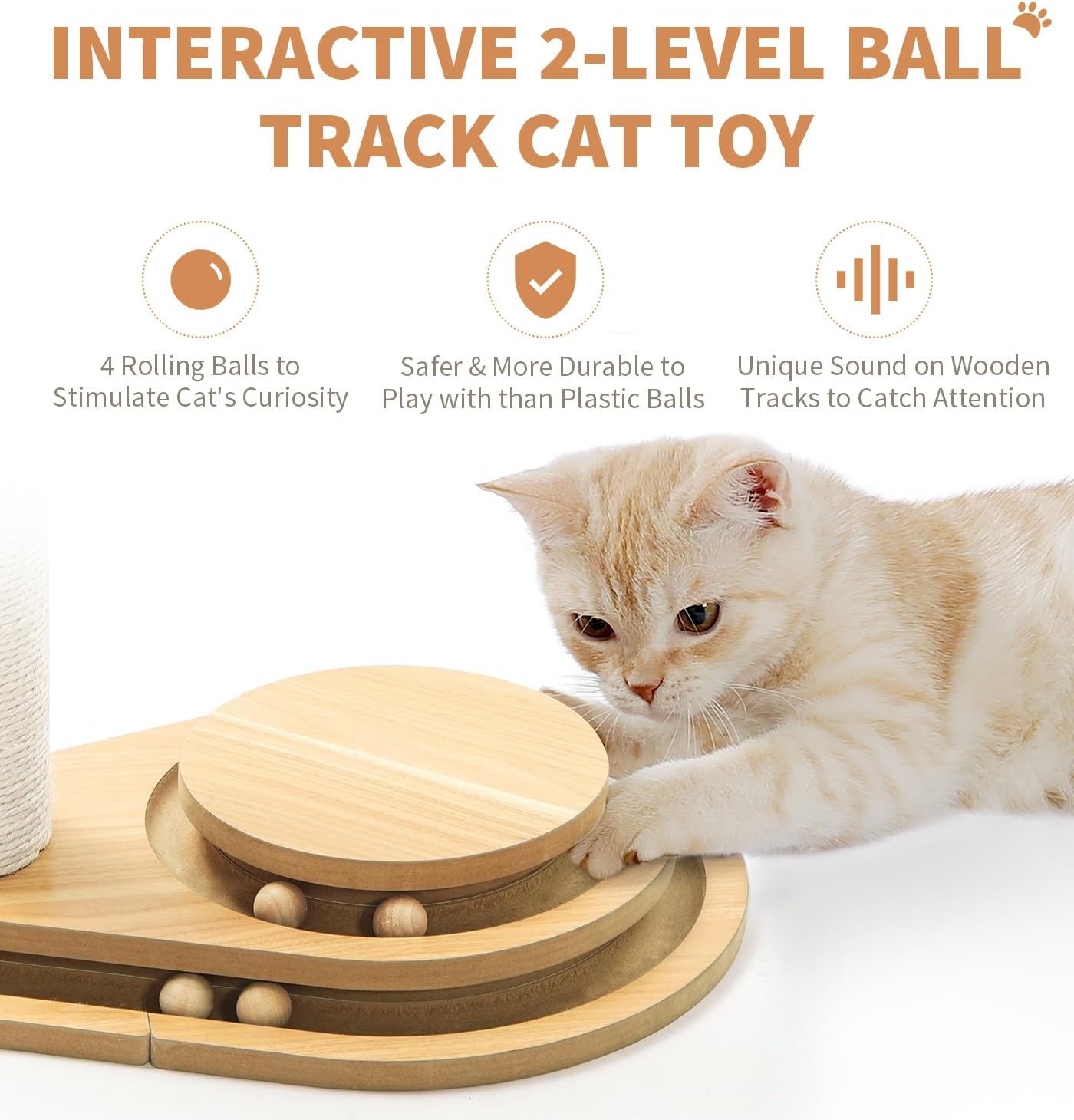 Medium Cat Scratching Post with Interactive Toys and Wooden Ball Lane - Indoor Pet Toy