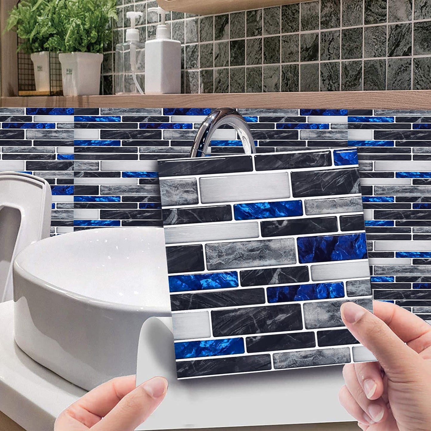 Marble Pattern Tile Stickers for Kitchen & Bathroom Wall Decoration - 10cm 10 Pieces