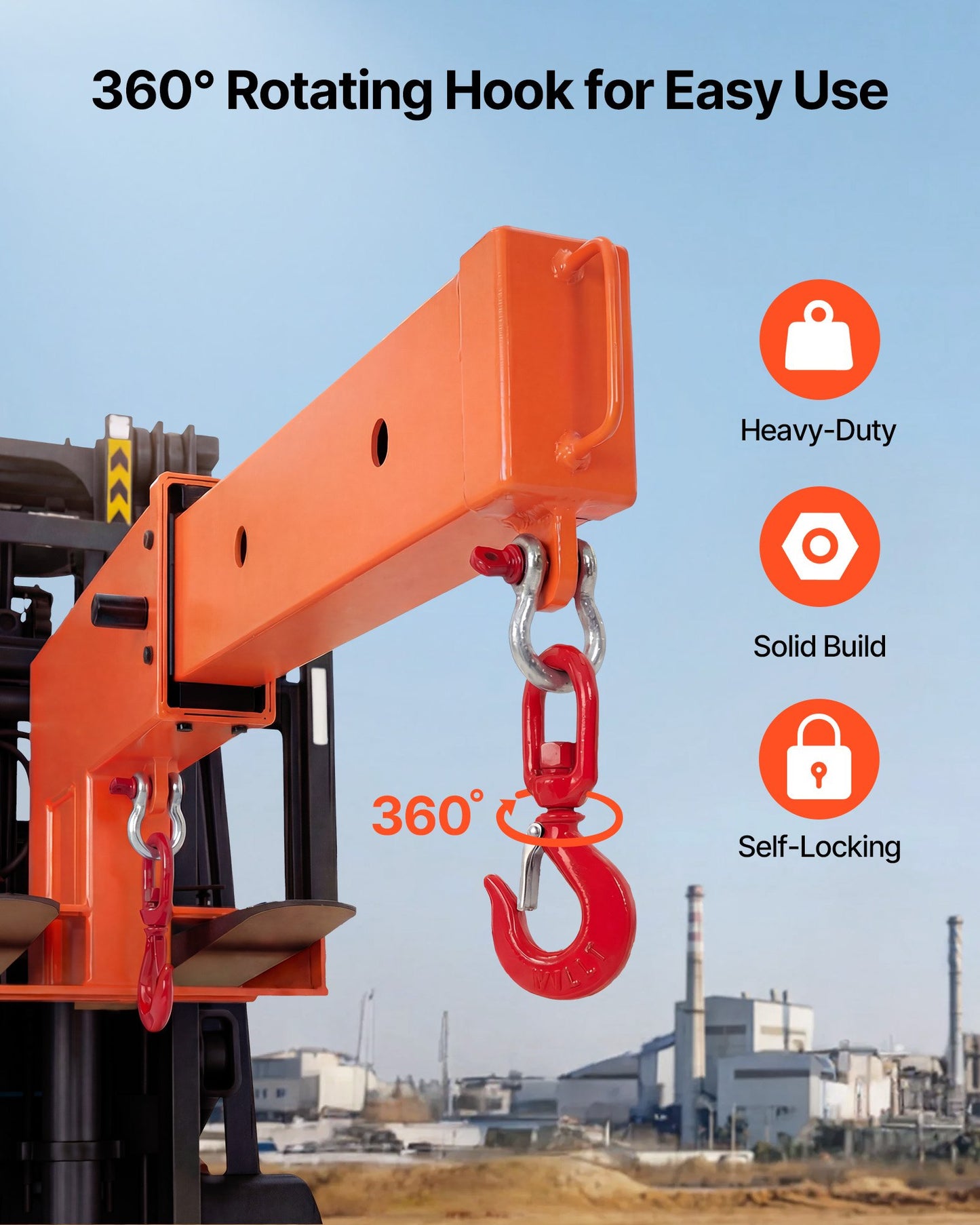 Heavy Duty Forklift Jib Crane 5500 lbs Capacity Telescopic Boom with Hooks