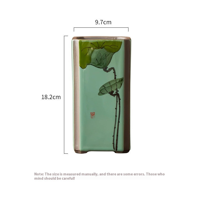 Indoor Decorative Ceramic Flower Pot with Support - Retro Square Design