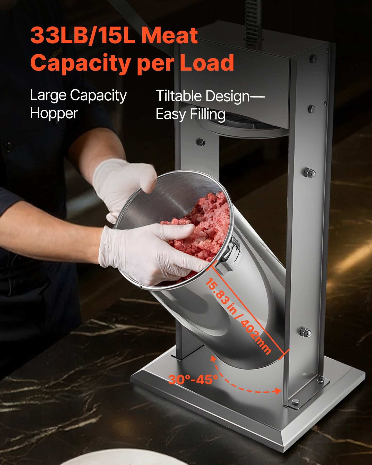Manual Sausage Stuffer with 5 Tubes - 33 lbs Vertical Meat Filler, Heavy Duty Stainless Steel, Dual-Speed for Home & Commercial Use