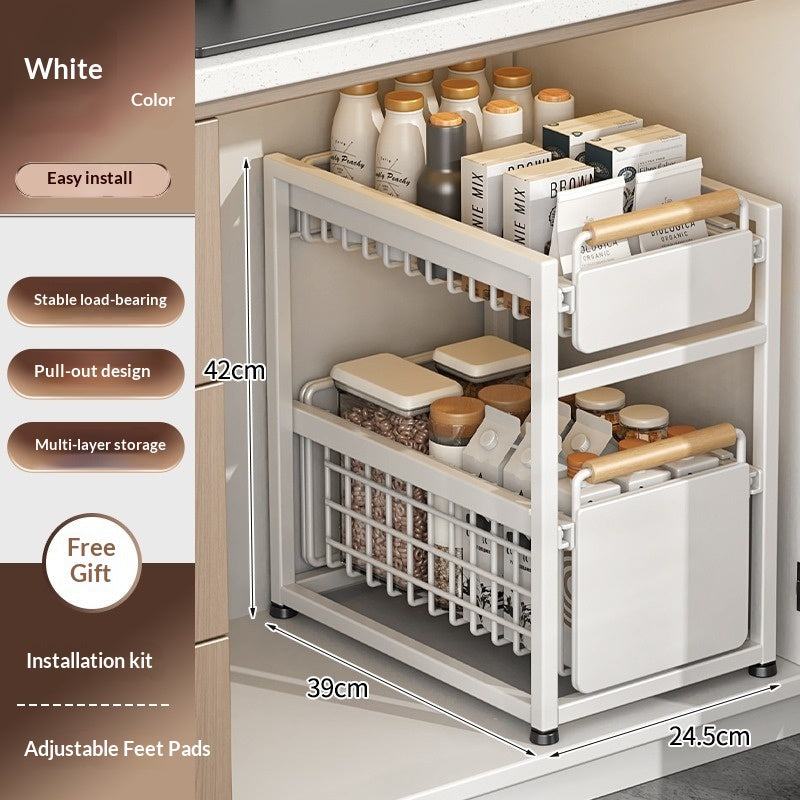 Installation-Free Kitchen Square-Tube Dish Cabinet with Multi-Tier Drawer Storage
