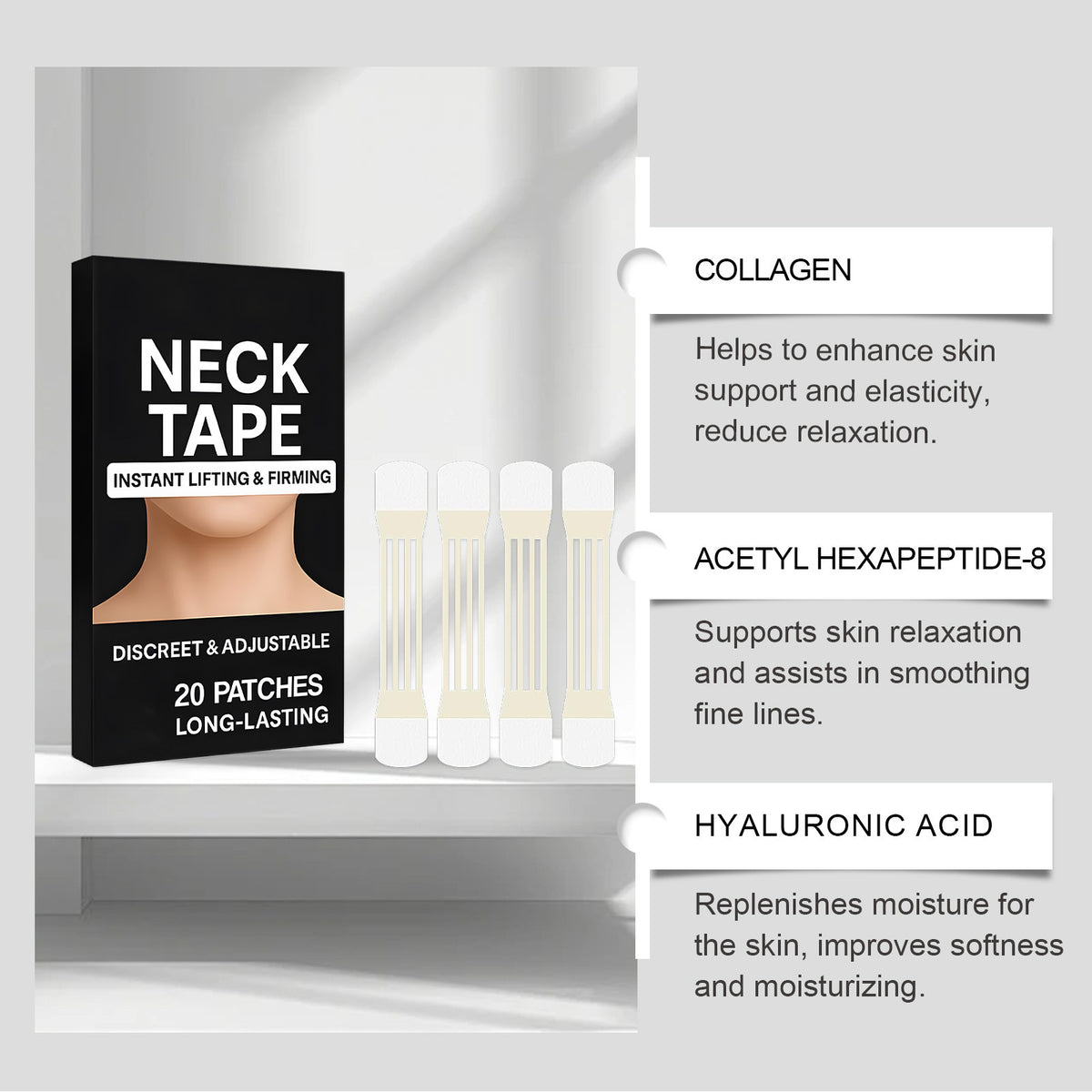 Neck Care Patches - 20 Count Anti-Aging Neck Masks