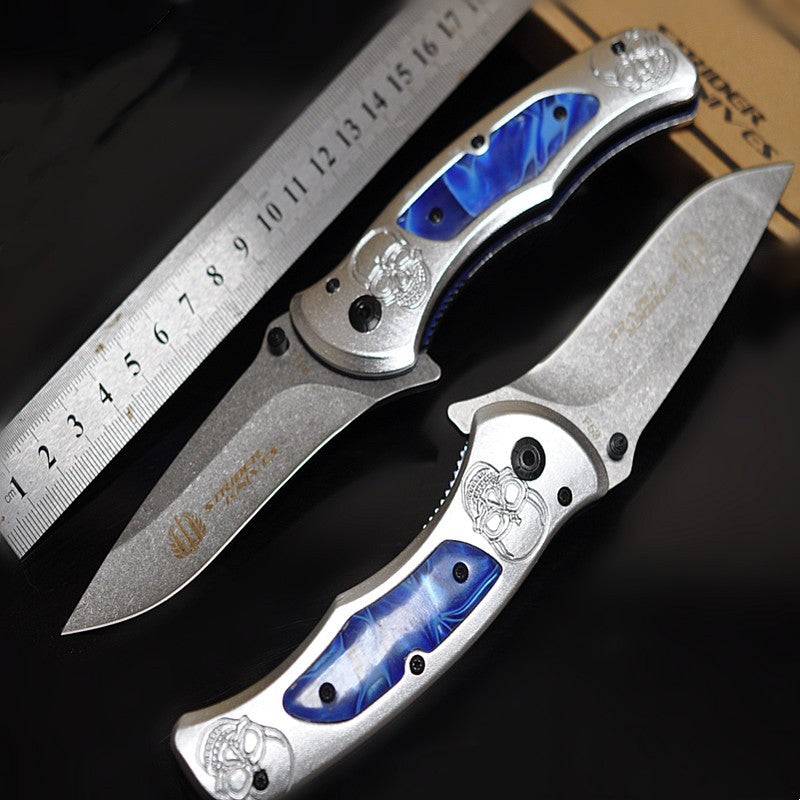 Portable Folding Knife with Springless Blade for Self-Defense & Household Use - Royal Blue