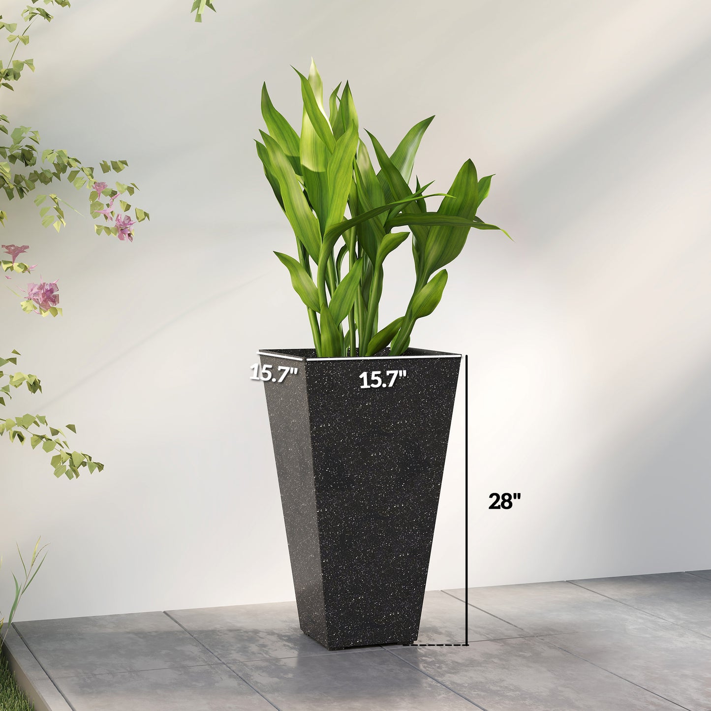 28-Inch Tall Plastic Planters Set of 3 with Marble Finish and Drainage Holes
