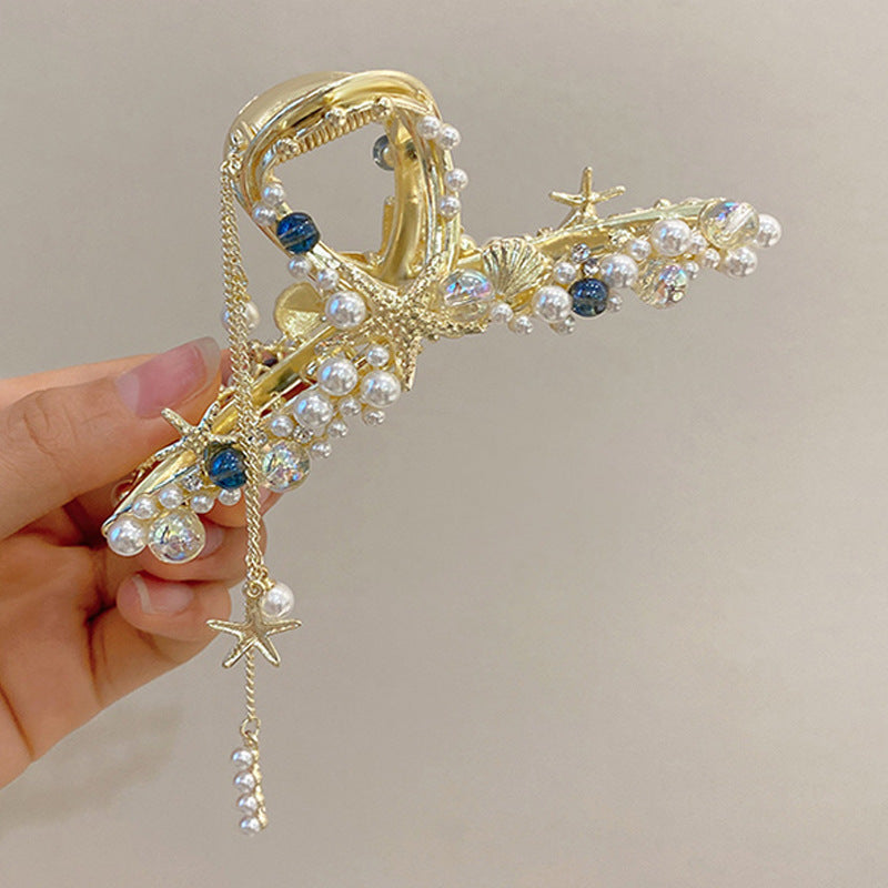 Large Shark Hairpin Clip for Women - Gold Alloy Geometric Design