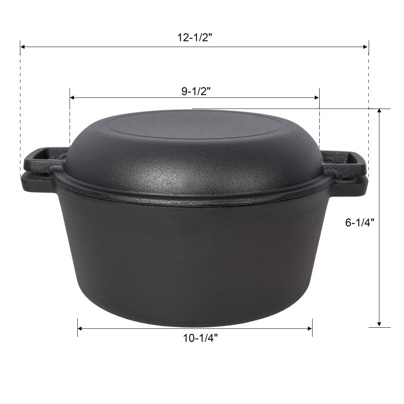 Pre-Seasoned Cast Iron Dutch Oven with Dual Handles - Black