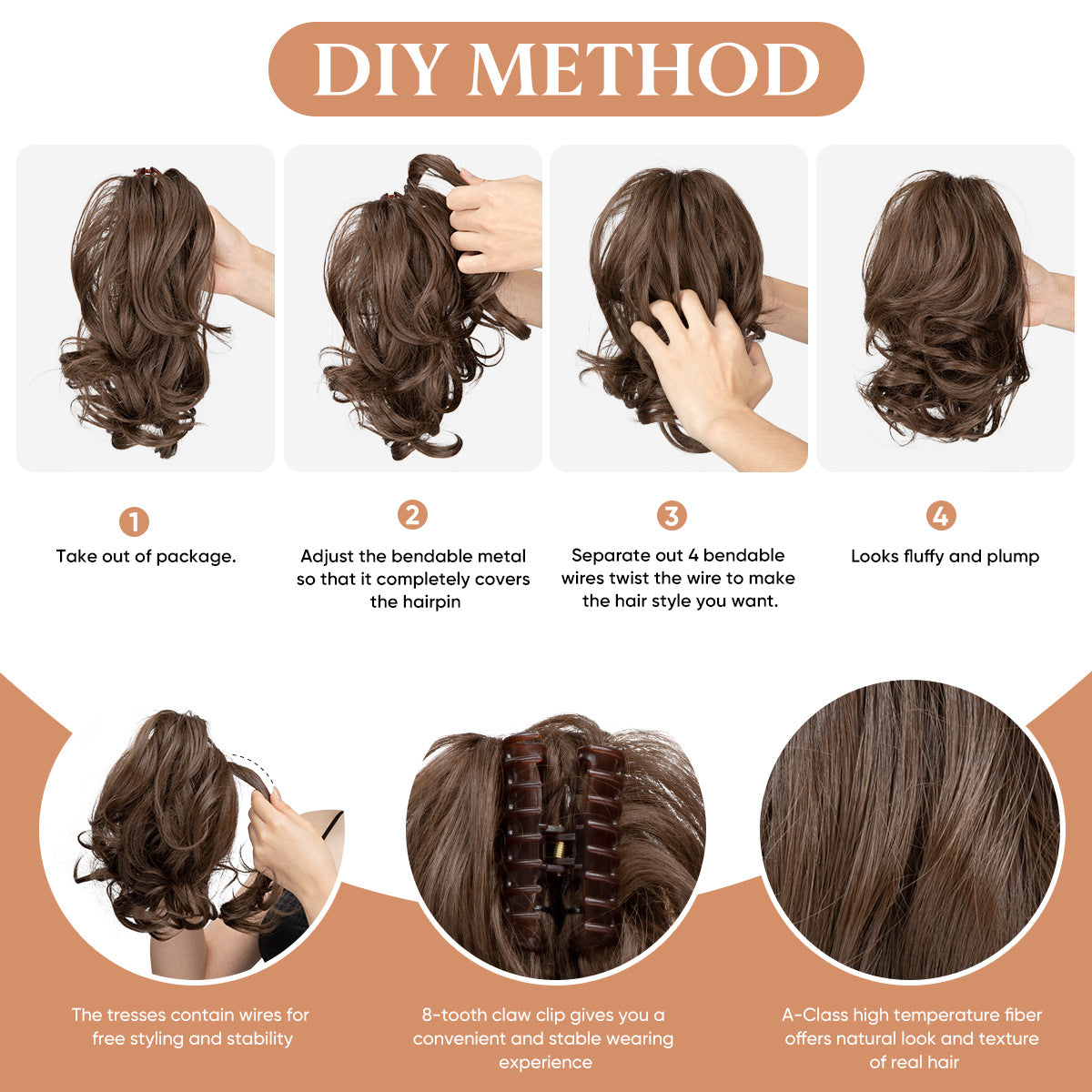 Adjustable Short Ponytail Wig Grip for Women - Natural Fluffy Hair Accessory