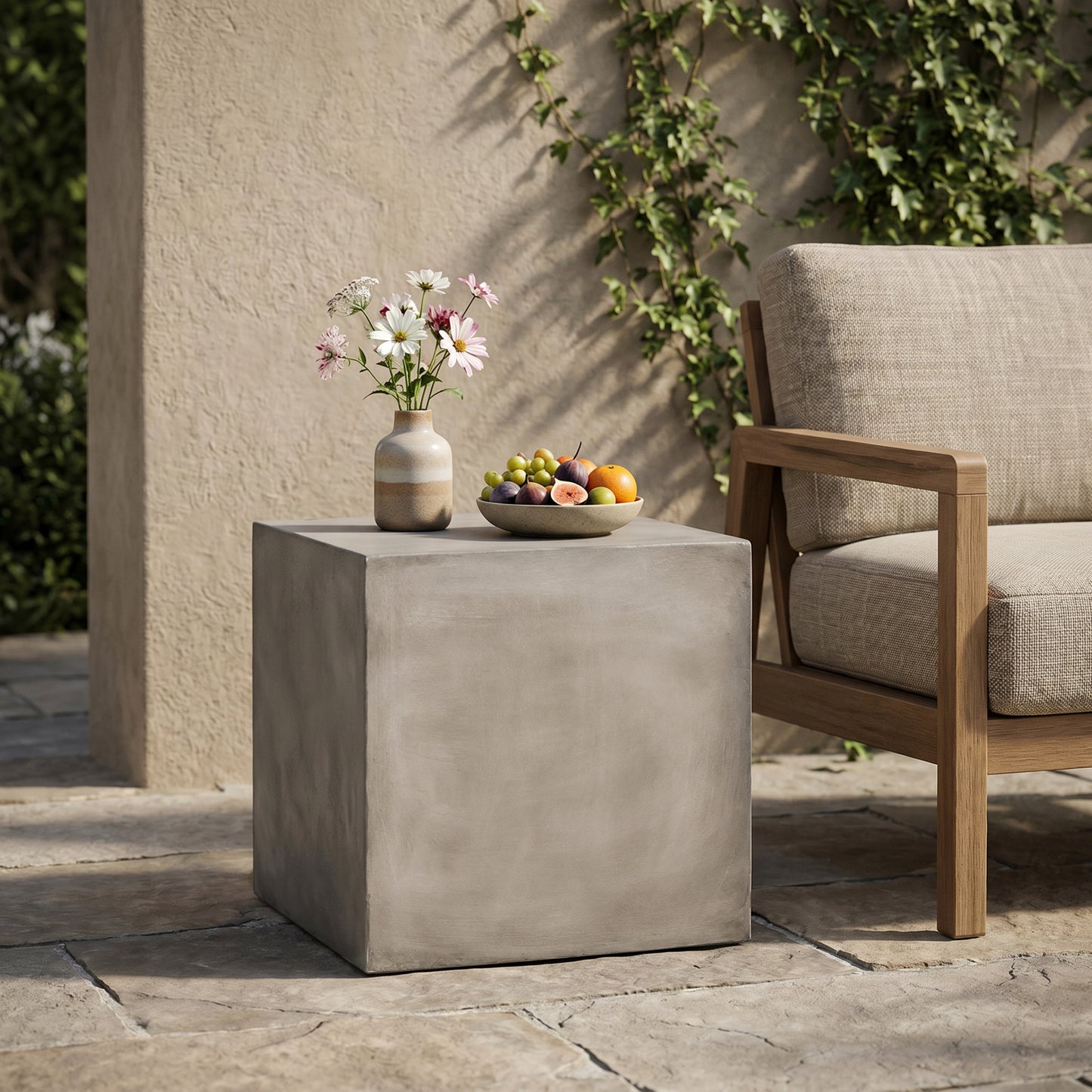 Outdoor MGO Side Table - Light Grey, 22" Cube Design