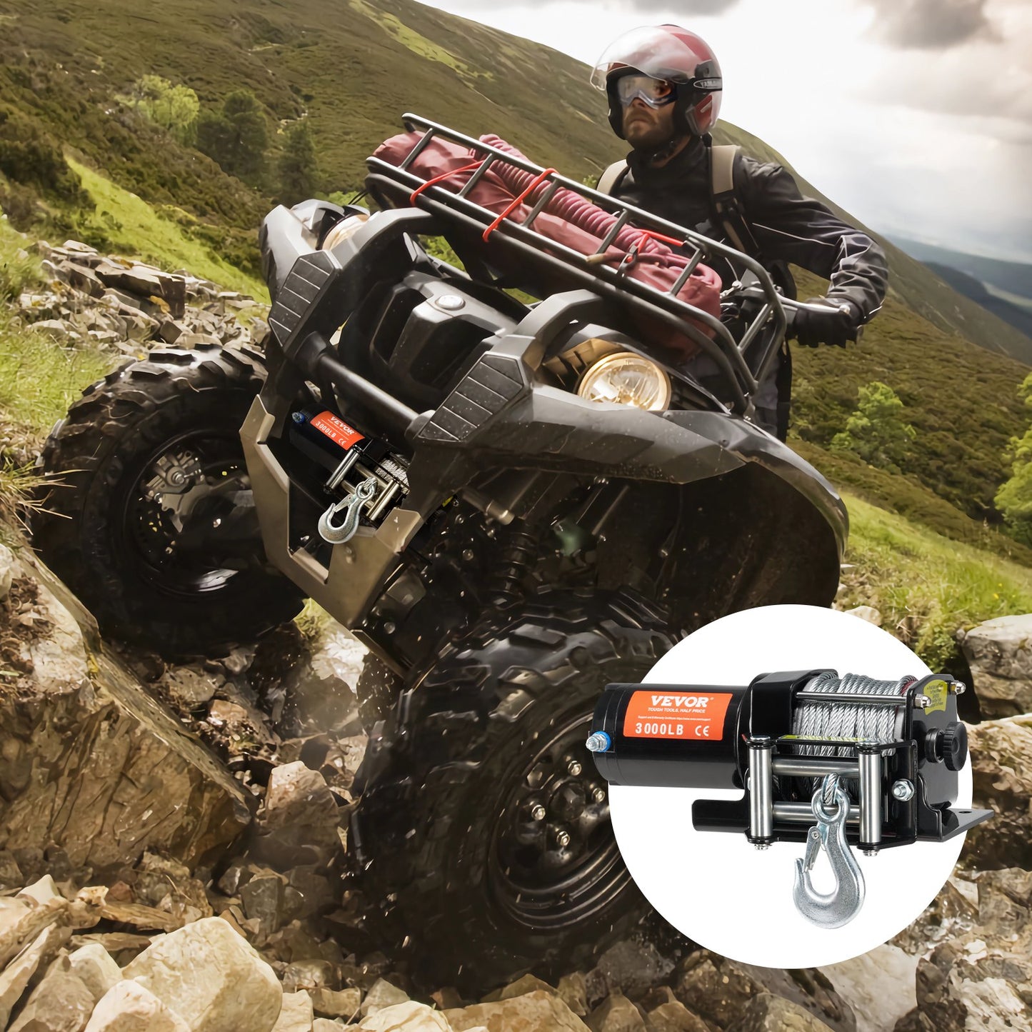 Electric Winch for ATV UTV 3000 lb Steel Cable Waterproof Wired Control