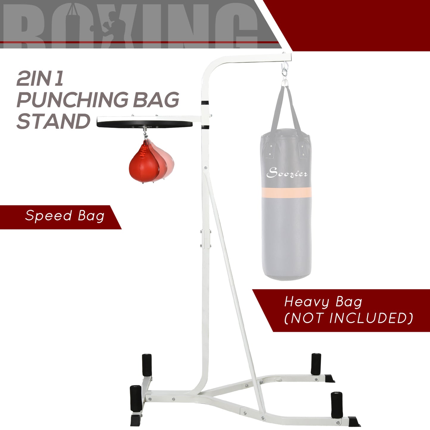 Adjustable 2-in-1 Punching Bag Stand with Weighted Base - White