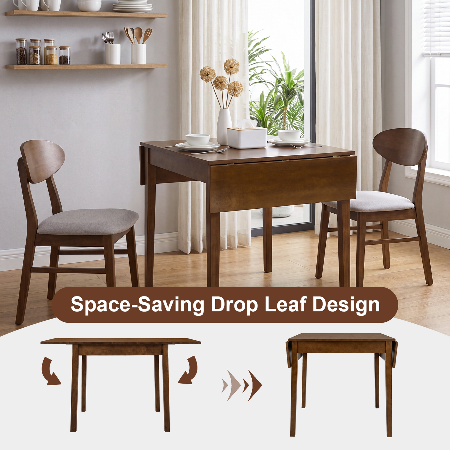 Extendable Folding Dining Table for 4 - Walnut Wood