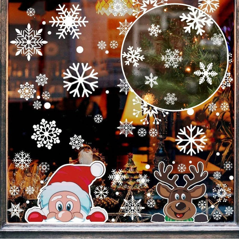 Christmas Window Clings - 4 Sheets Santa Claus & Snowflakes
