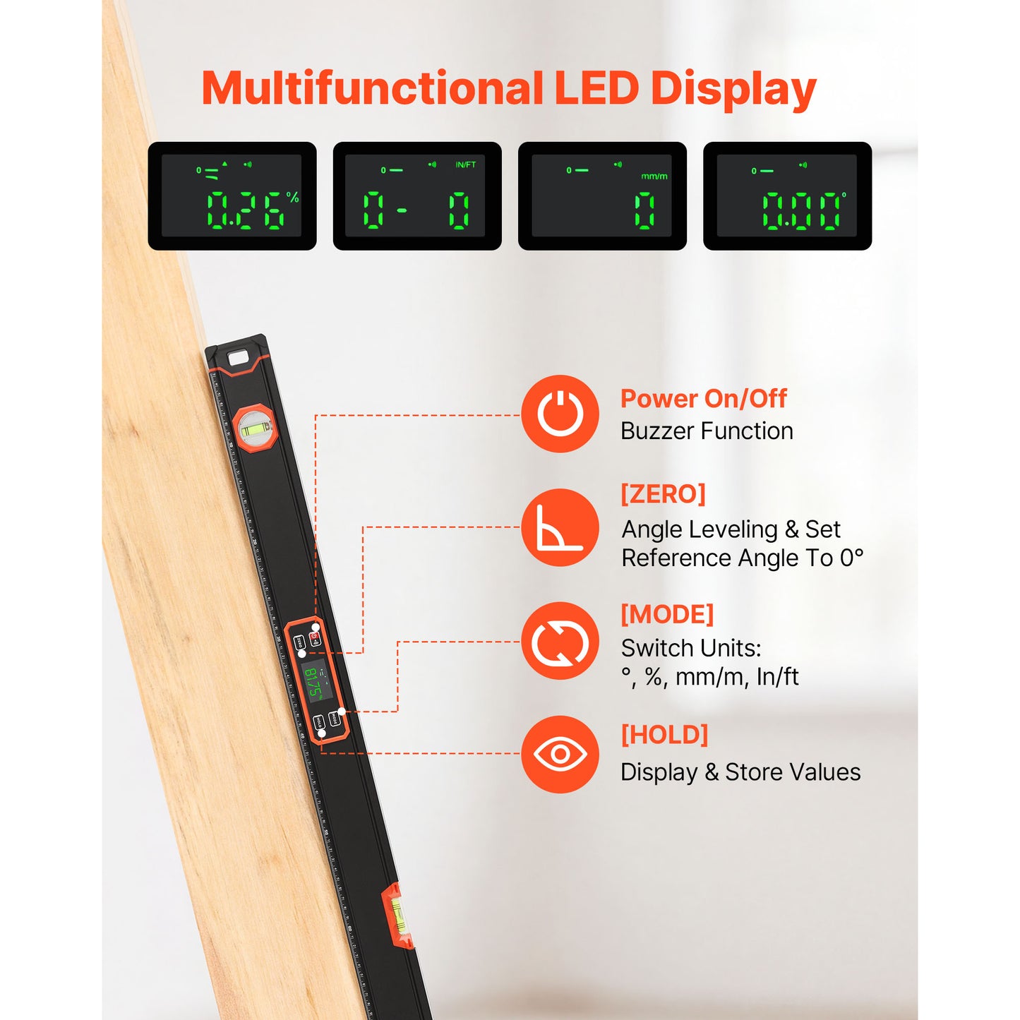 48-Inch Magnetic Digital Level with LED Backlight for Construction & Carpentry