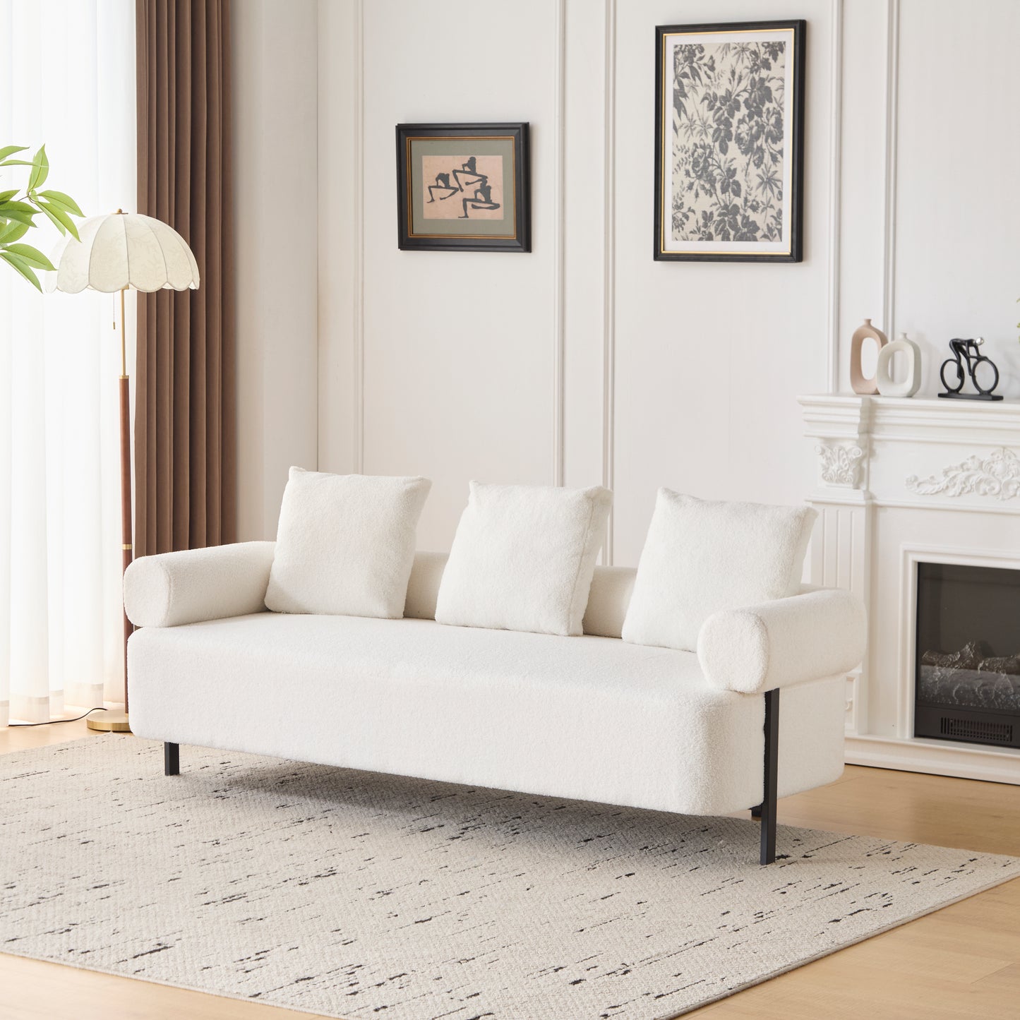 78 Modern 3-Seater Beige Upholstered Sofa, Oversized Comfy Couch With