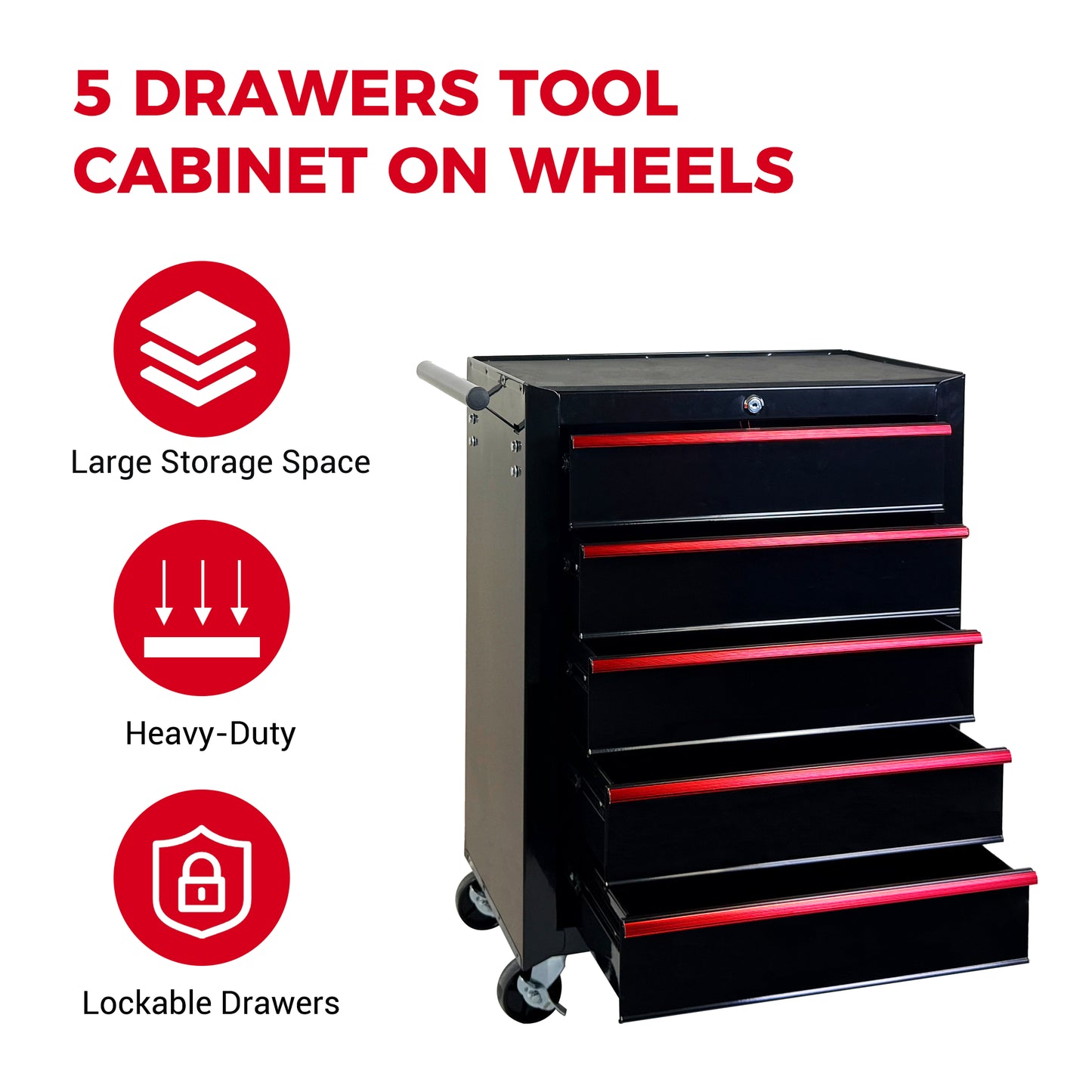 20-Inch Metal Rolling Tool Chest with 5 Drawers, Steel Storage Cabinet, Black