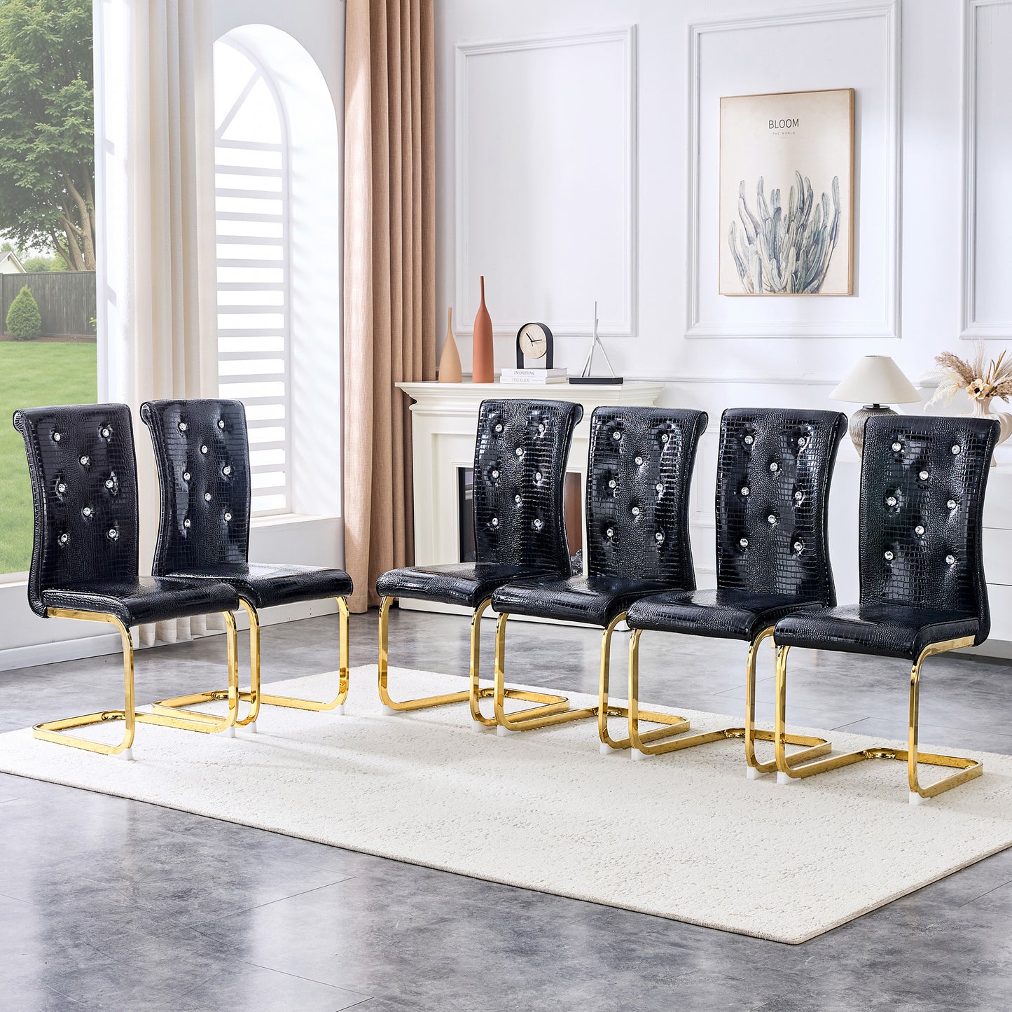 Set Of 2,Retro Alligator Skin Upholstered Dining Chairs,with Crystal
