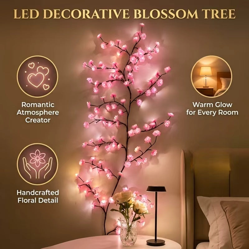 Cherry Blossom LED Tree Branch Wall Lights - 144 LED, 8 Modes, USB Powered, Indoor Decor