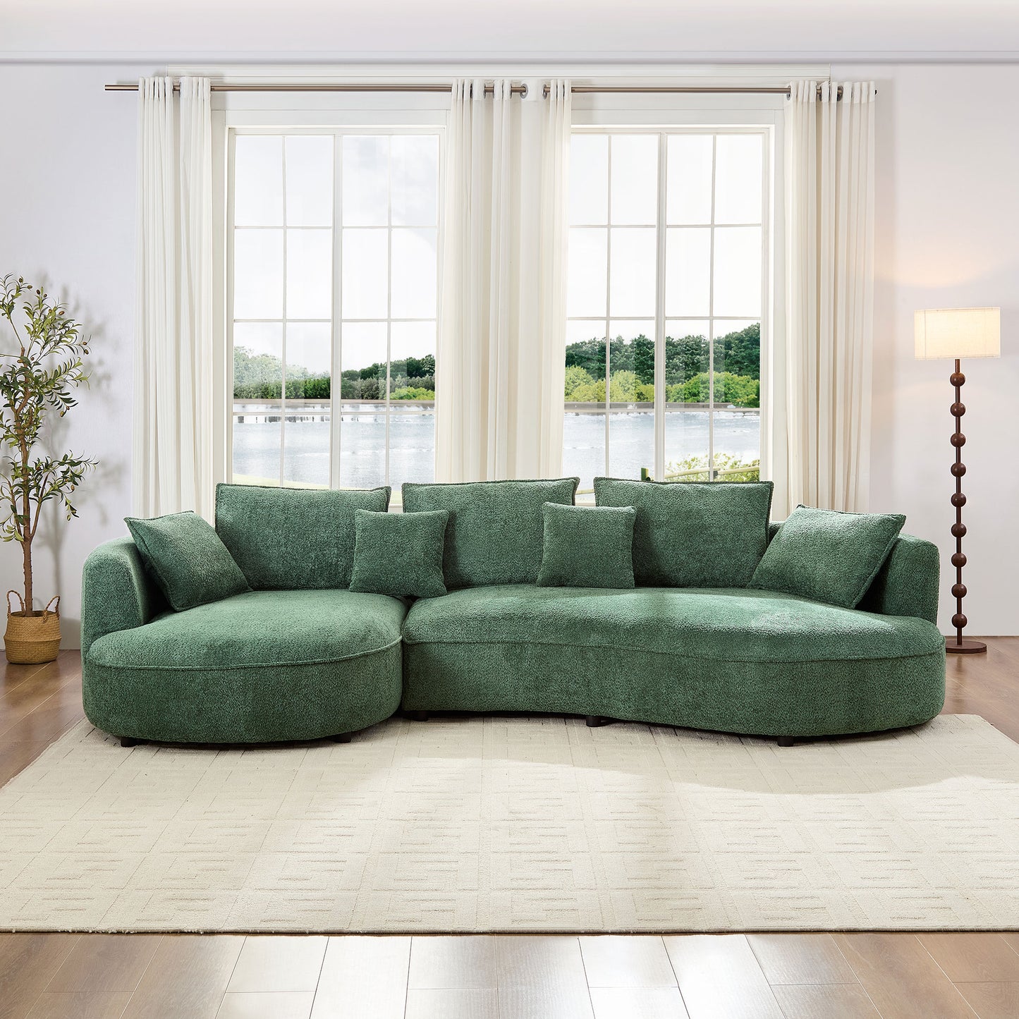Curved Oversized Sectional Sofa - Modern 5-Seat Couch with Chaise - Green