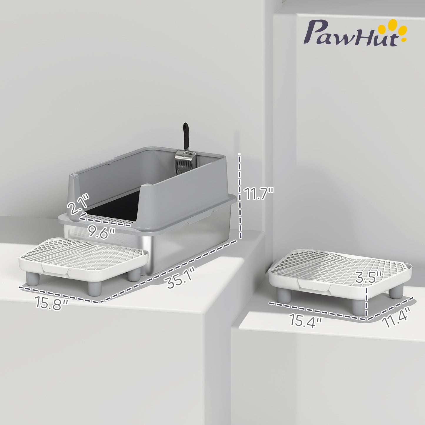 Extra Large Stainless Steel Cat Litter Box with Scoop & Pad - Anti-Leak & Easy Clean