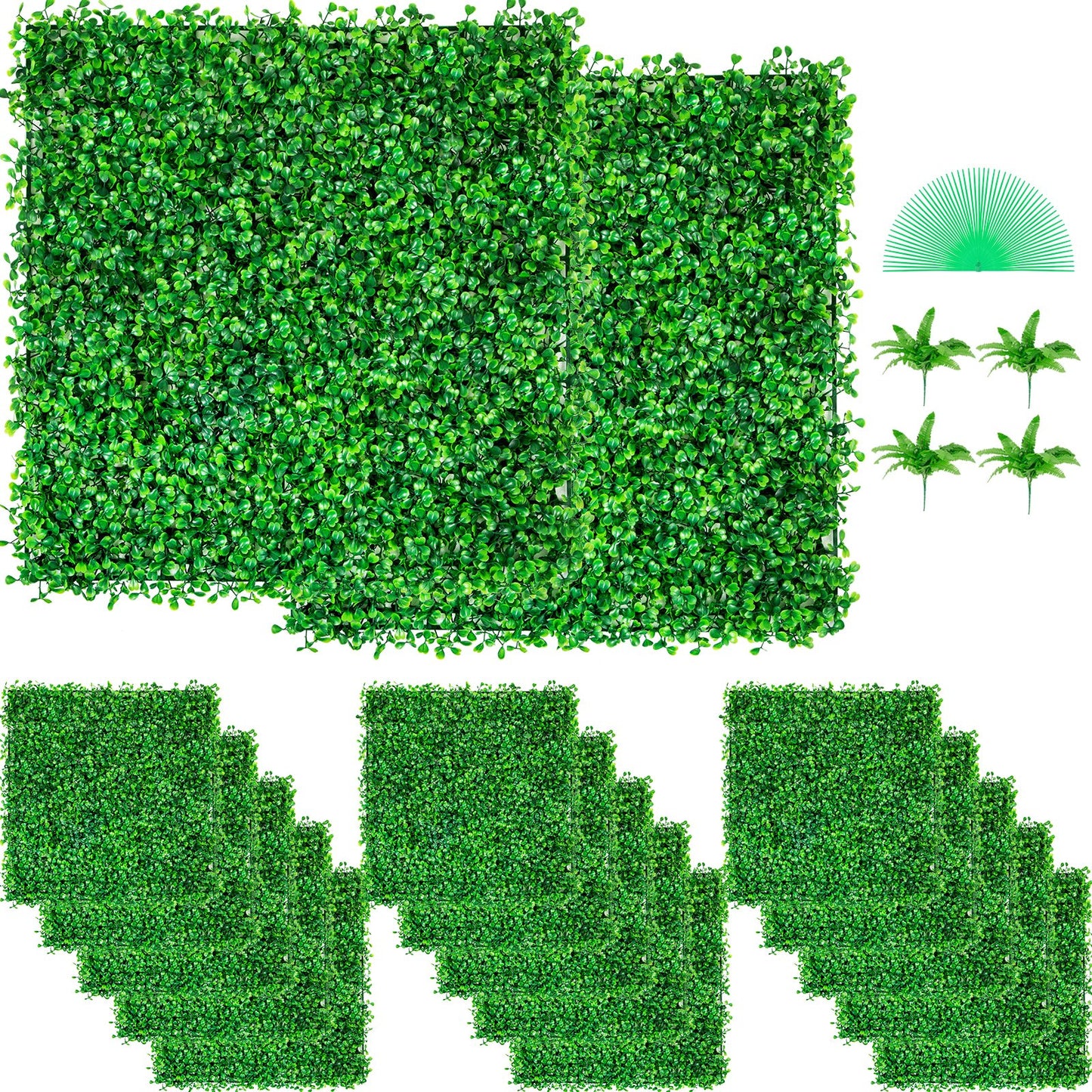 Artificial Boxwood Hedge Wall Panels 48pcs UV Resistant Green Fencing Decor 10x10 Inches