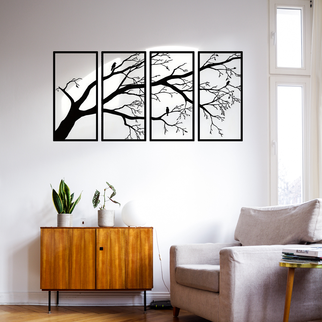 Black Tree of Life Metal Wall Art Decor - Set of 4