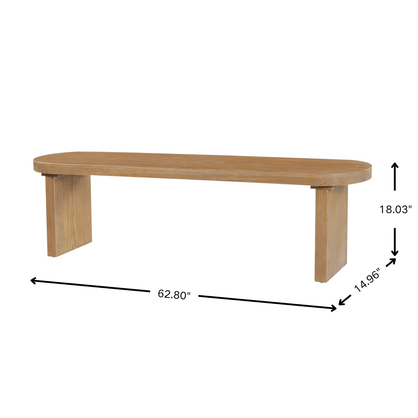 Solid Pine Dining Bench - 62.9"L, 350lbs Capacity, Fits 3 People