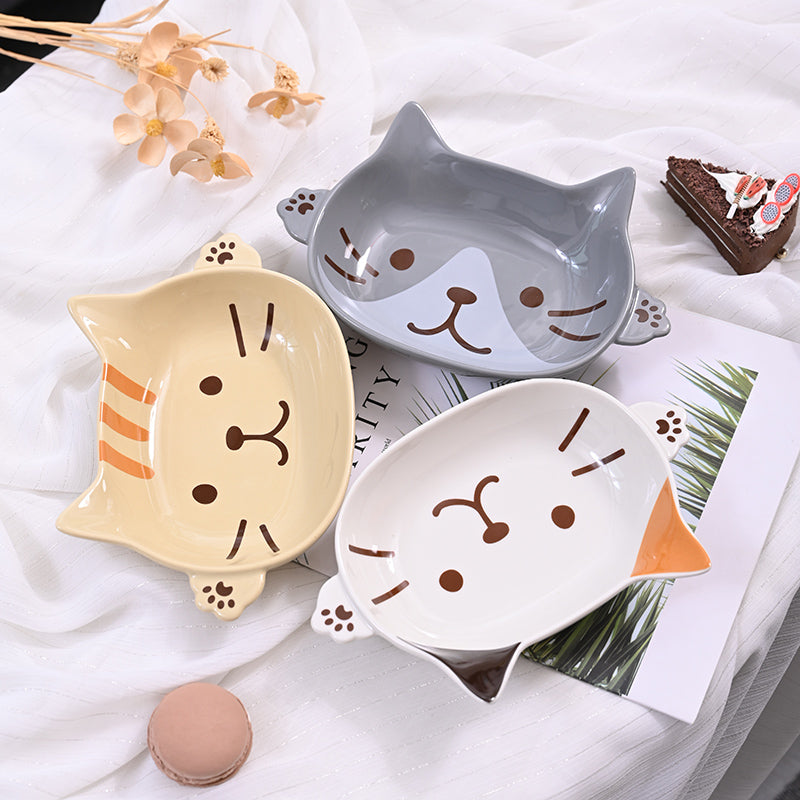 Japanese-Style Ceramic Cat's Claw Deep Plate - Double-Ear Porcelain Tray