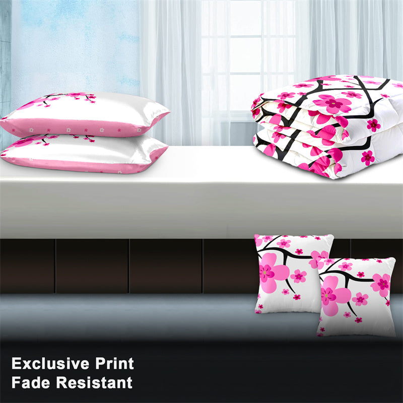 Pink Floral 5-Piece Quilt Set with Pillow Shams & Covers