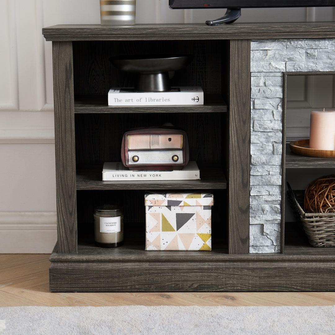 Modern Grey TV Stand with Faux Stacked Stone - 70.12"