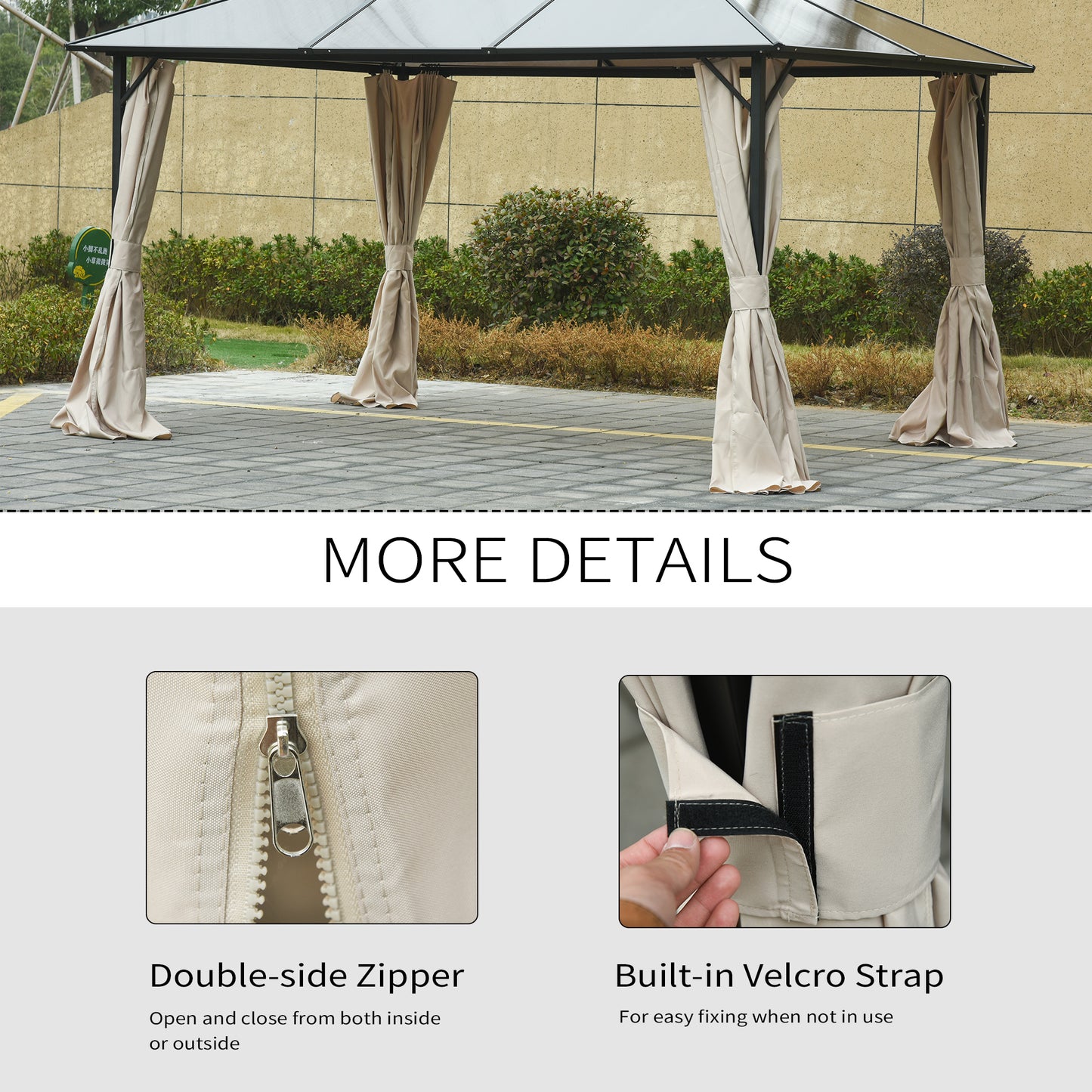 Gazebo Sidewall Set with Hooks & C-Rings - Beige, 9.84' x 11.8'