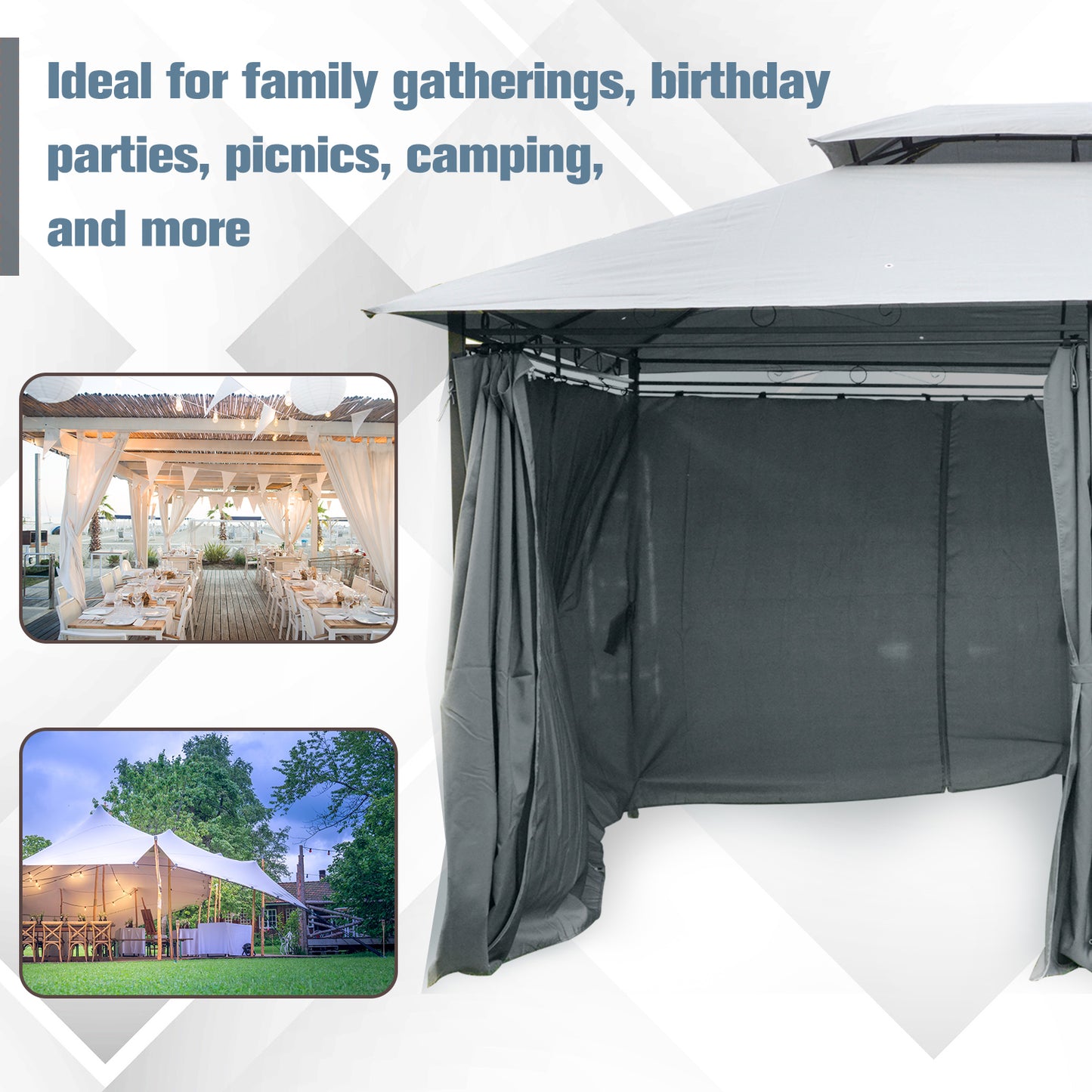 10x13 Outdoor Gazebo Pergola with Curtains - Sage Gray