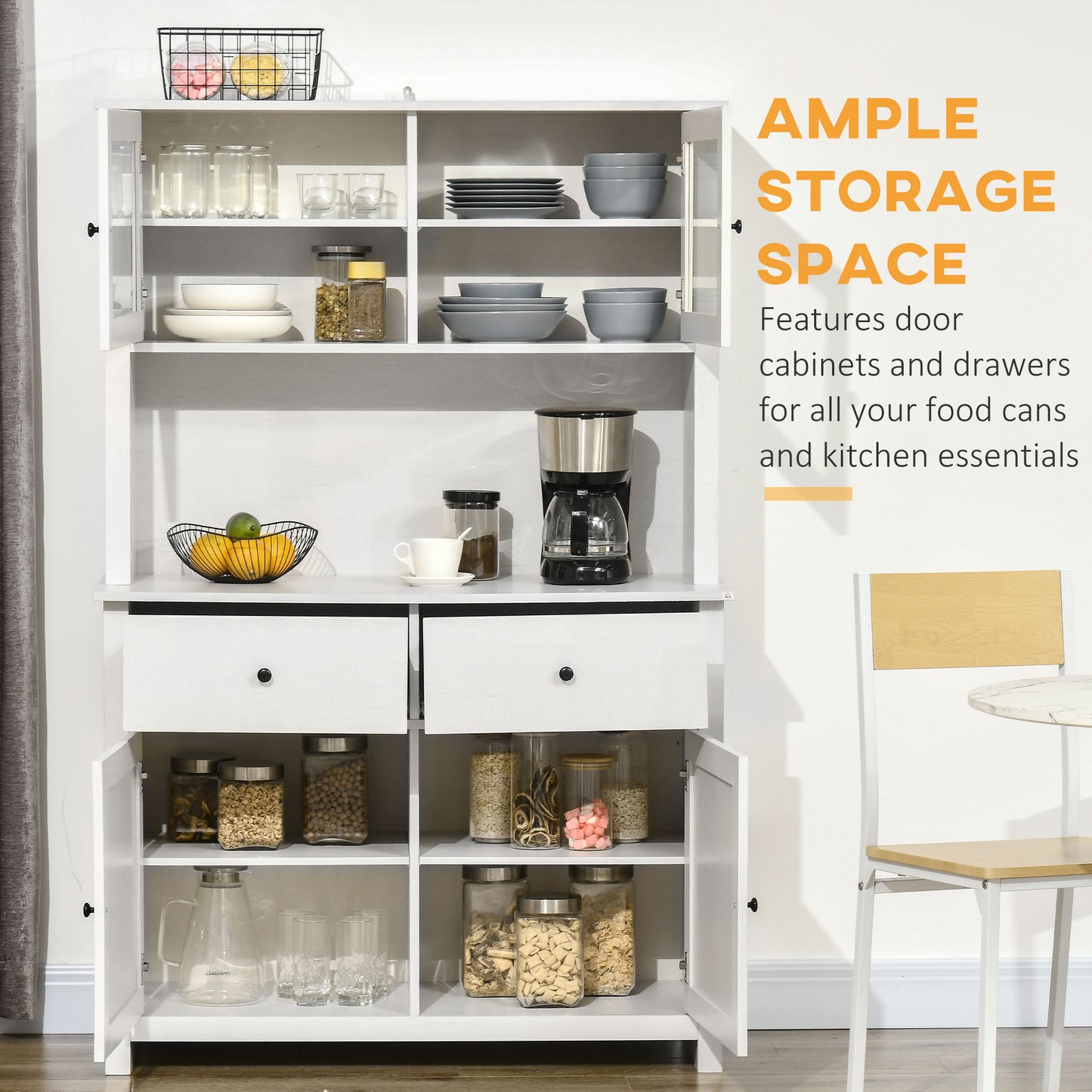 63.5" Kitchen Buffet with Hutch, Pantry Storage Cabinet 4 Shelves,