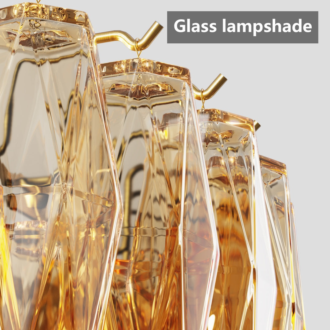 Large Gold Rectangle Chandelier - 12-Light Smoke Glass Fixture