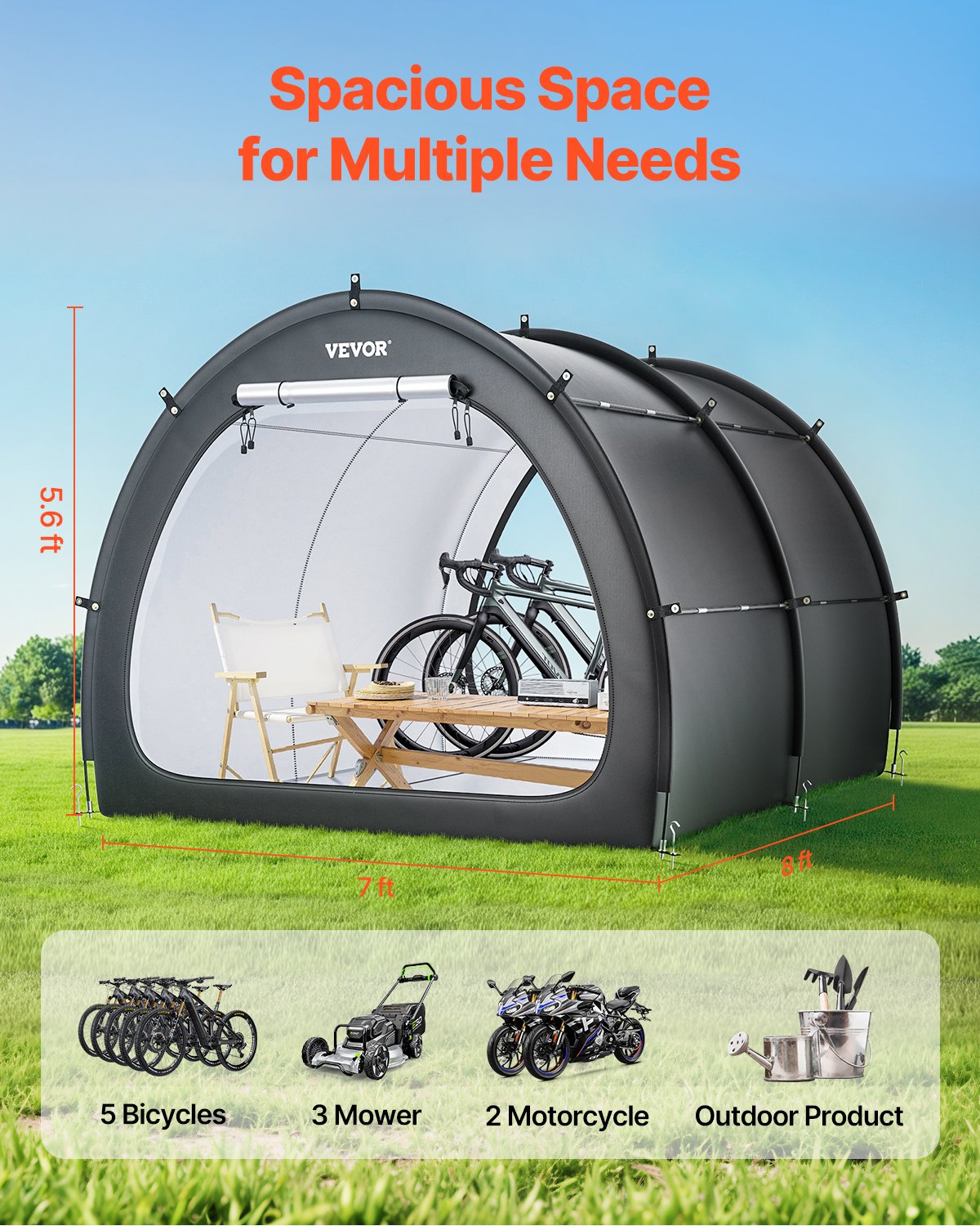 Outdoor Bike Storage Tent Waterproof Bike Shed for 5+ Bikes - Black