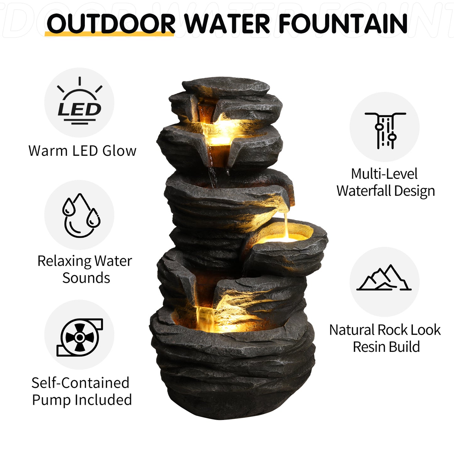 Outdoor Waterfall Fountain with Lights - Cascading Rock Design for Garden Patio Yard