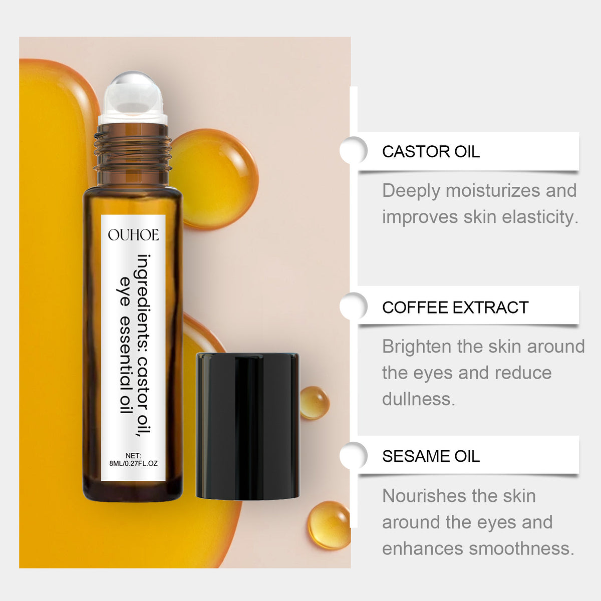 Castor Oil Eye Care Serum for Gentle Skin Nourishment 8ml