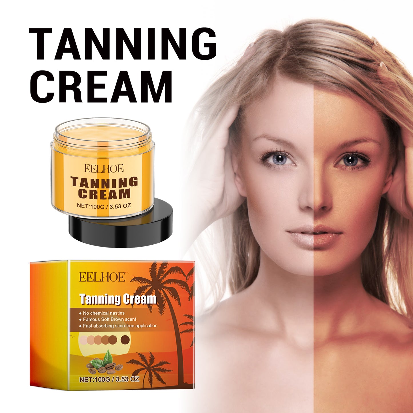 Natural Tanning Cream - Moisturizing Body Bronzer with Cocoa & Carrot Oil