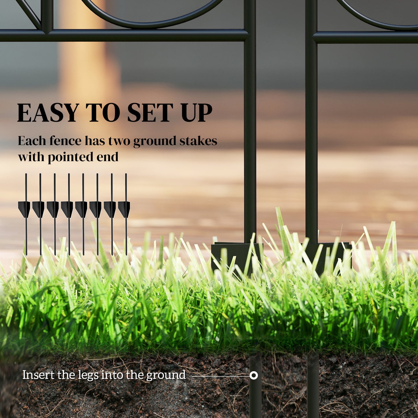4-Pack Steel Garden Fence Panels - Rust-Resistant Edging - Black
