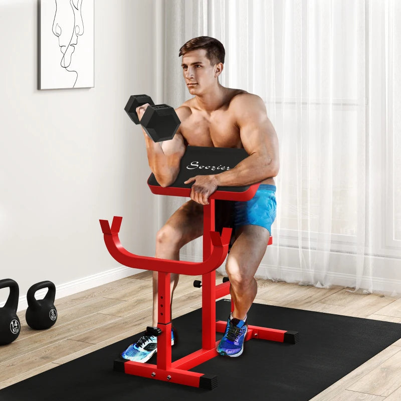 Adjustable Preacher Curl Bench for Strength Training - Red